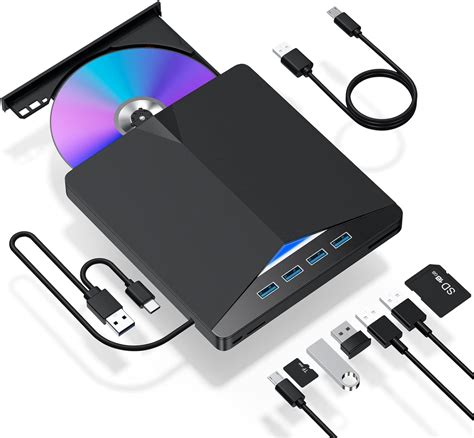 Lecteur CD/DVD externe pour ordinateur portable, 7 en 1 USB 3.0 ...