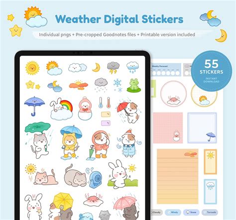 Cute Weather Stickers For Digital Planner Weather Icon Goodnotes