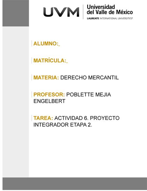 A6 Derecho Mercantil Proyecto integrador etapa 2 con introducción