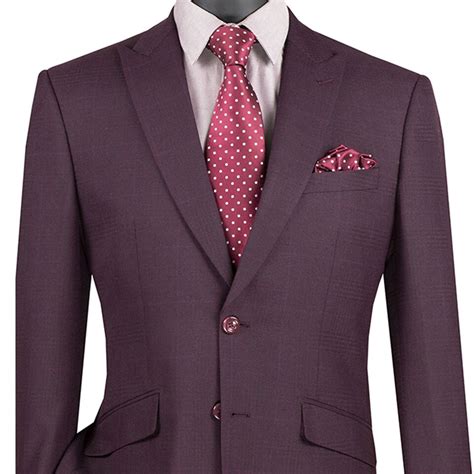 VINCI Men S Burgundy Glen Plaid 2 Button Stretch Slim Fit Suit NEW EBay