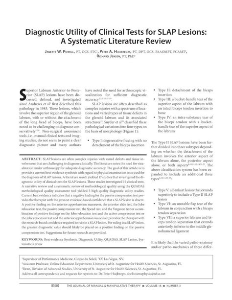 Pdf Diagnostic Accuracy Of Physical Examination Tests For Slap