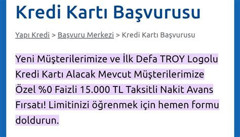 Yapı Kredi Bankası Troy Faizsiz Nakit Avans Kampanyasından