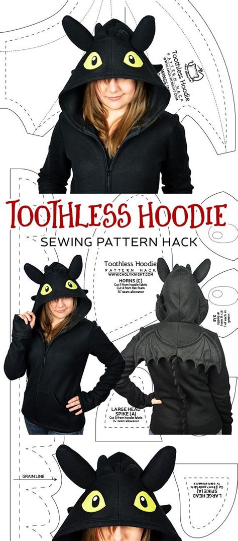 Night Fury Hoodie Hack Sewing Pattern By Sewdesune Hoodie Sewing Pattern Hoodie Sewing