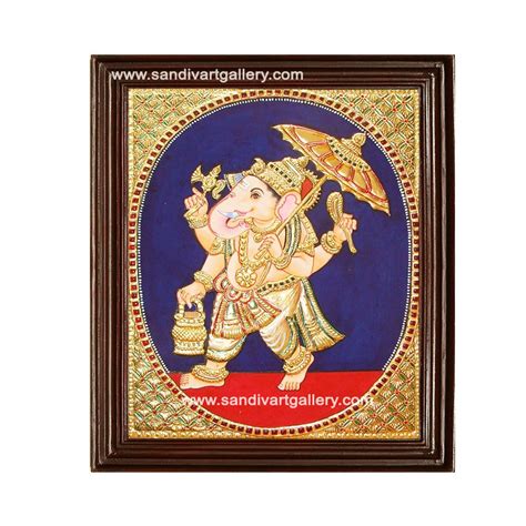 Buy Sandiv Art Gallery Ganesha Walking Tanjore Painting Carat Gold