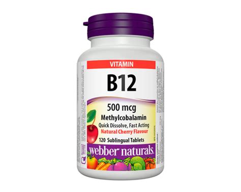 Webber Naturals Vitamin B12 Methylcobalamin 500mcg Cherry 120 Tablets