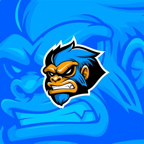 Blue Gorilla In Angry Face Expression Esport Gaming Mascot Logo