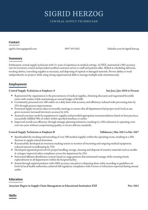 Central Supply Technician Resume Cv Example And Writing Guide