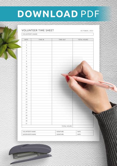 Download Printable Volunteer Time Sheet Template Pdf