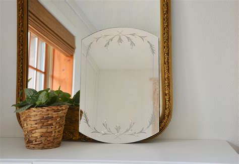 Mid Century Etched Frameless Wall Mirror Frameless Art Deco Mirror With