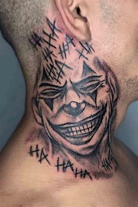 ha ha ha joker portrait neck tattoo Tatuagem de palhaço Tatuagem no