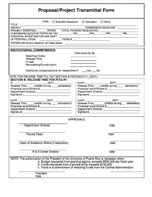 Fillable Online Cid Uprm Proposal Project Transmittal Form CID Fax