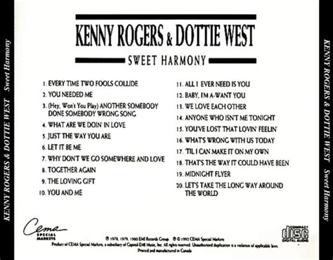 Kenny Rogers Dottie West Sweet Harmony Cd