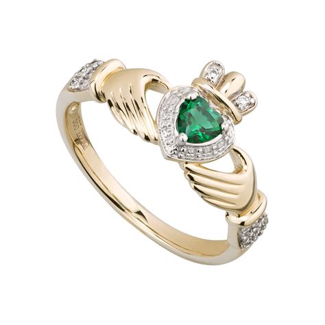 14k Created Emerald And Diamond Claddagh Ring Solvar Fallers Irish Jewelry