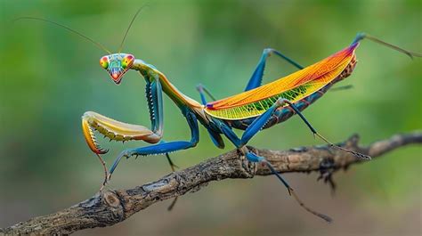 Praying Mantis Dancing On Branch Captured In High Detail Premium Ai