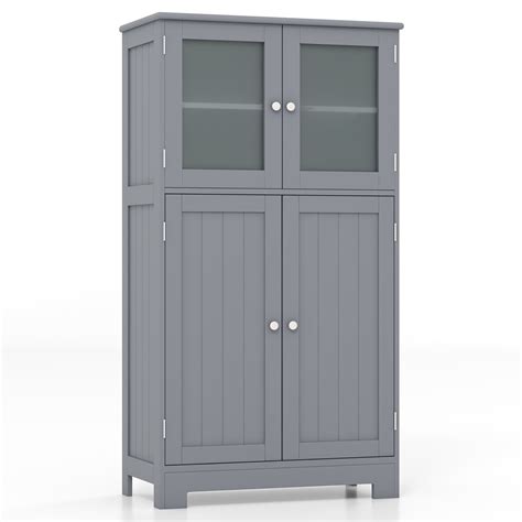 Topbuy Bathroom Storage Cabinet Freestanding Storage Cabinet W 4 Doors Wooden Kitchen Cupboard