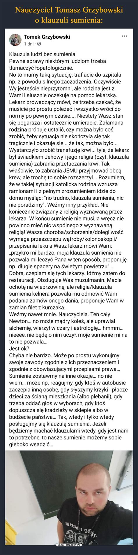 Nauczyciel Tomasz Grzybowski O Klauzuli Sumienia Demotywatory Pl