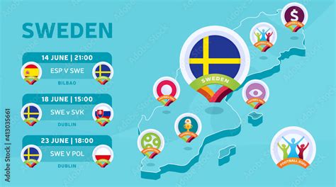 Sweden Natioanal Team Matches On Isometric Map Vector Illustration