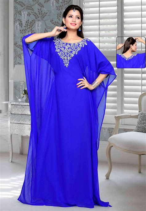 Blue Faux Georgette Embroidered Readymade Farasha