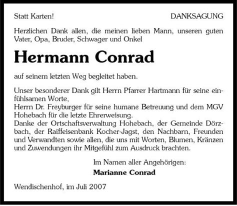 Traueranzeigen Von Hermann Conrad Trauerundgedenken De