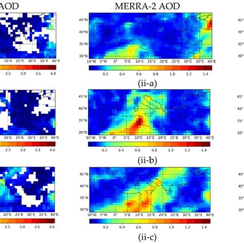 Geographical Distribution Of Modis Aod Left Column I Merra 2 Aod