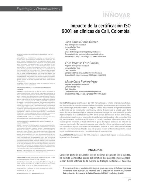 Pdf Impact Of Iso 9001 Certification In The Clinics Of Cali City Colombia