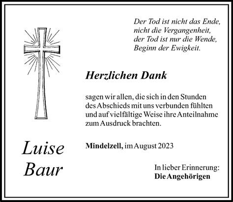 Traueranzeigen Von Luise Baur Augsburger Allgemeine Zeitung