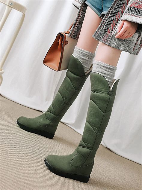 Bottes D Hiver Femme En Daim Bout Rond Cuisse Bottes Hautes Sur Les