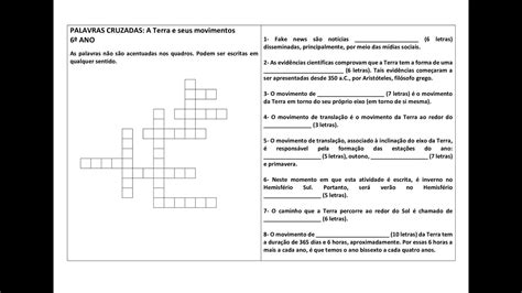 Palavras cruzadas 6º ano A Terra e seus movimentos YouTube