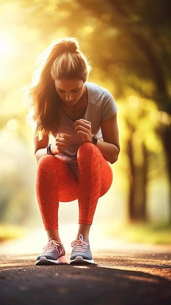 Premium Ai Image A Woman Squatting On The Ground With Her Hands On