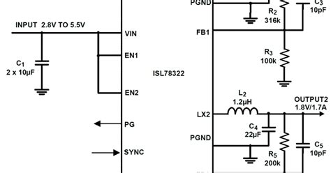 Isl78322 Dual 2a 1 7a Low Quiescent Current 2 25mhz High Efficiency Synchronous Buck Regulator