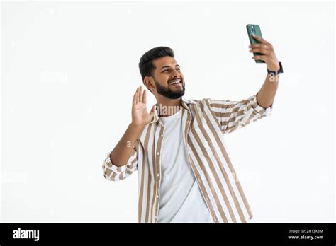 Happy Young Man Taking Photos Of Himself Guy Taking Selfie Isolated