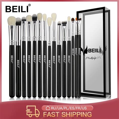 BEILI Black 15 18Pcs Makeup Brushes Natural Goat Pony Hair Eye Shadow