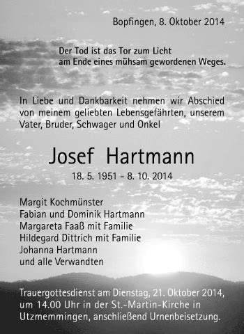 Traueranzeigen Von Josef Hartmann OstalbTrauer