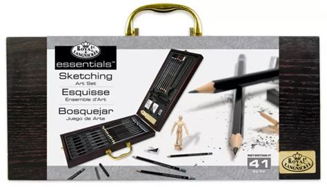 ARTISTE CROQUIS DESSIN Set Graphite Crayon Charbon Deluxe En Bois