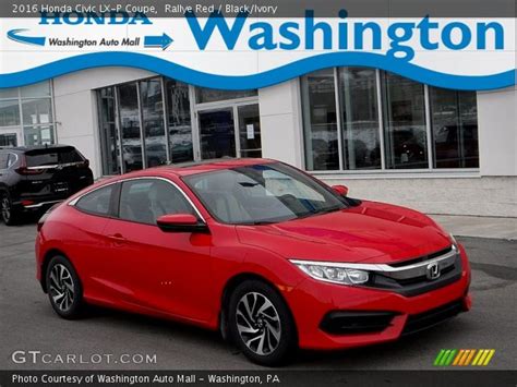 Rallye Red 2016 Honda Civic LX P Coupe Black Ivory Interior