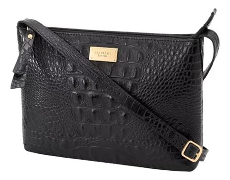 Bolsa Feminina Couro Legítimo Transversal Zíper Mariart 2210 Cor Preto