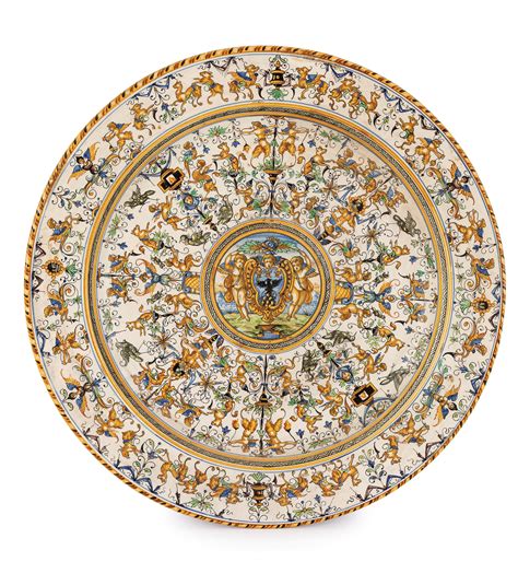 Piatto In Maiolica Policroma Manifattura Molaroni Pesaro Fine Del