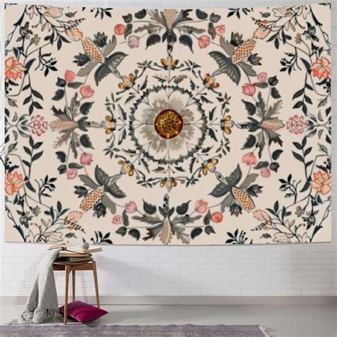 Creowell Sketched Floral Medallion Tapestry Bohemian Mandala Wall