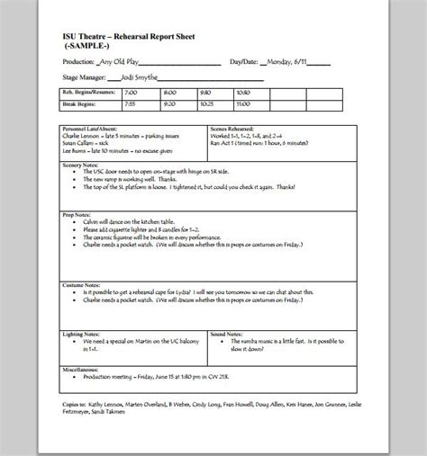 Rehearsal Report Template Templates Example Templates Example