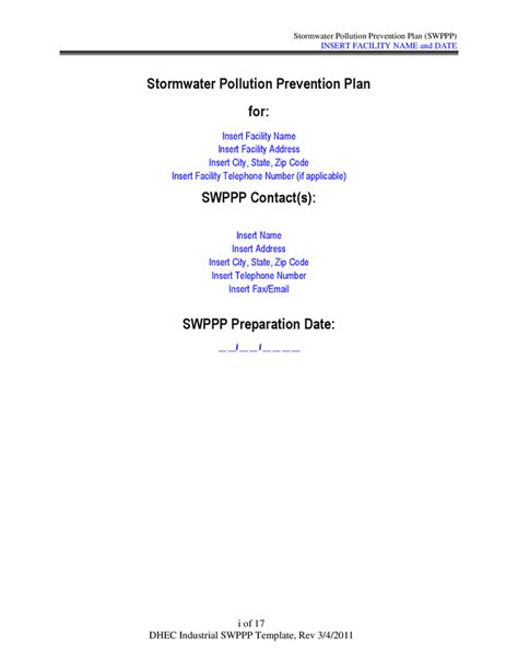 Stormwater Pollution Prevention Plan Swppp Template In Word And Pdf