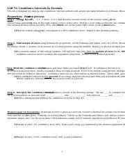 Chapter 7 Lab A MAT 152 PDF LAB 7A Confidence Intervals By Formula