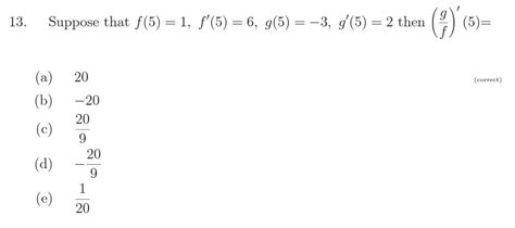 Solved 13 Suppose That F 5 1 F′ 5 6 G 5 −3 G′ 5 2 Then