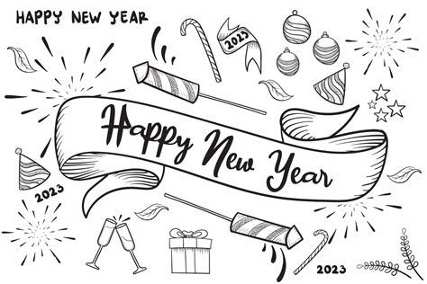 Happy New Year Doodle Hand Drawn Design 16083912 Vector Art At Vecteezy