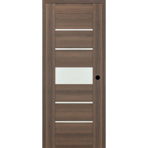 Belldinni Vona 07 06 Diy Friendly 32 In X 80 In Left Hand Frosted Glass Pecan Nutwood Wood