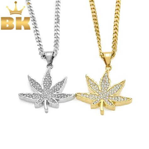 THE BLING KING Full Iced Out Rhinestones Maple Leaf Pendant Necklace