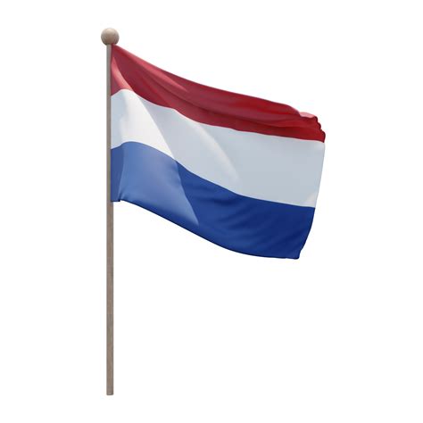 Netherlands 3d Illustration Flag On Pole Wood Flagpole 11234889 Png