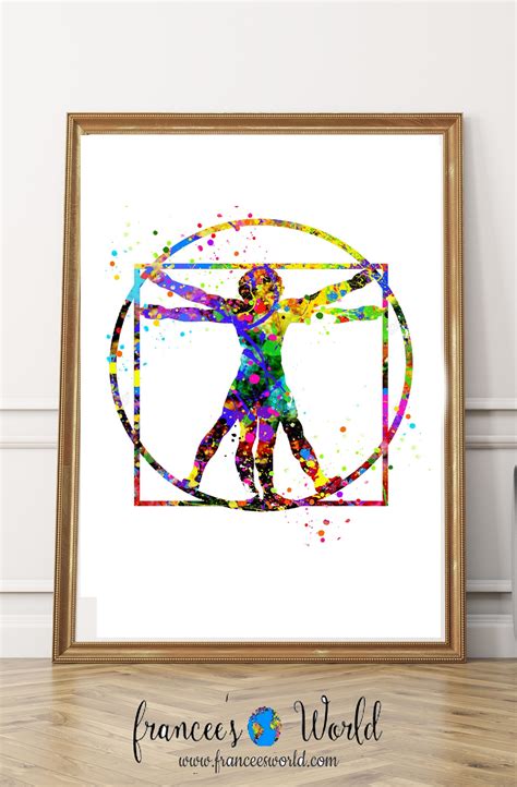 Vitruvian Man Leonardo Da Vinci PRINTABLE Watercolor Human Etsy