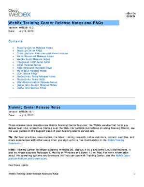 Fillable Online Cisco Webex Training Center Release Notes And Faqs