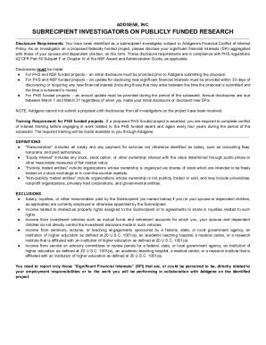 Fillable Online Disclosure Form For Subrecipient Investigators Fax