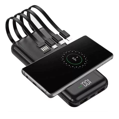 Power Bank 20000mah Portatil Turbo Carregador Universal 4 Cabos